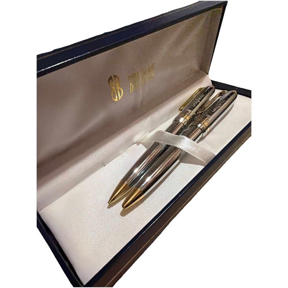 BILL BLASS PEN & PENCIL Set European Chrome Gold Tone Lexis Nexis 211-2 In Box